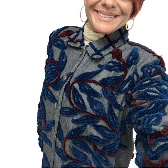 Vintage Stephanie Thomas Sports Textured Embroidered Boho Artsy Leaf Jacket - Picture 4 of 14